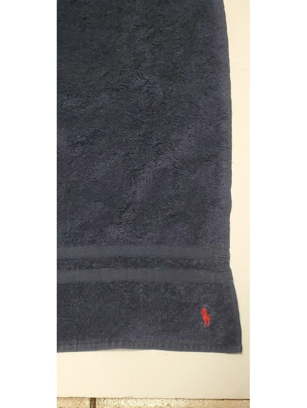 Vintage Ralph Lauren Small Pony Cotton Hand Towel Navy Blue Made in USA